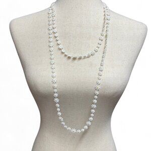 Vintage Sarah Coventry White 60" Daisy Flower‎ Chain Necklace Hippie Boho